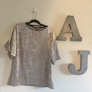 NWT! Buckle crushed velvet champagne color top